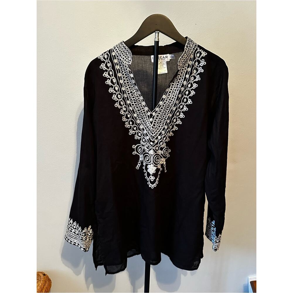 Vintage 90’s InGear Resort Black Embroidered Tunic Top Boho Beach Cover-up RN985